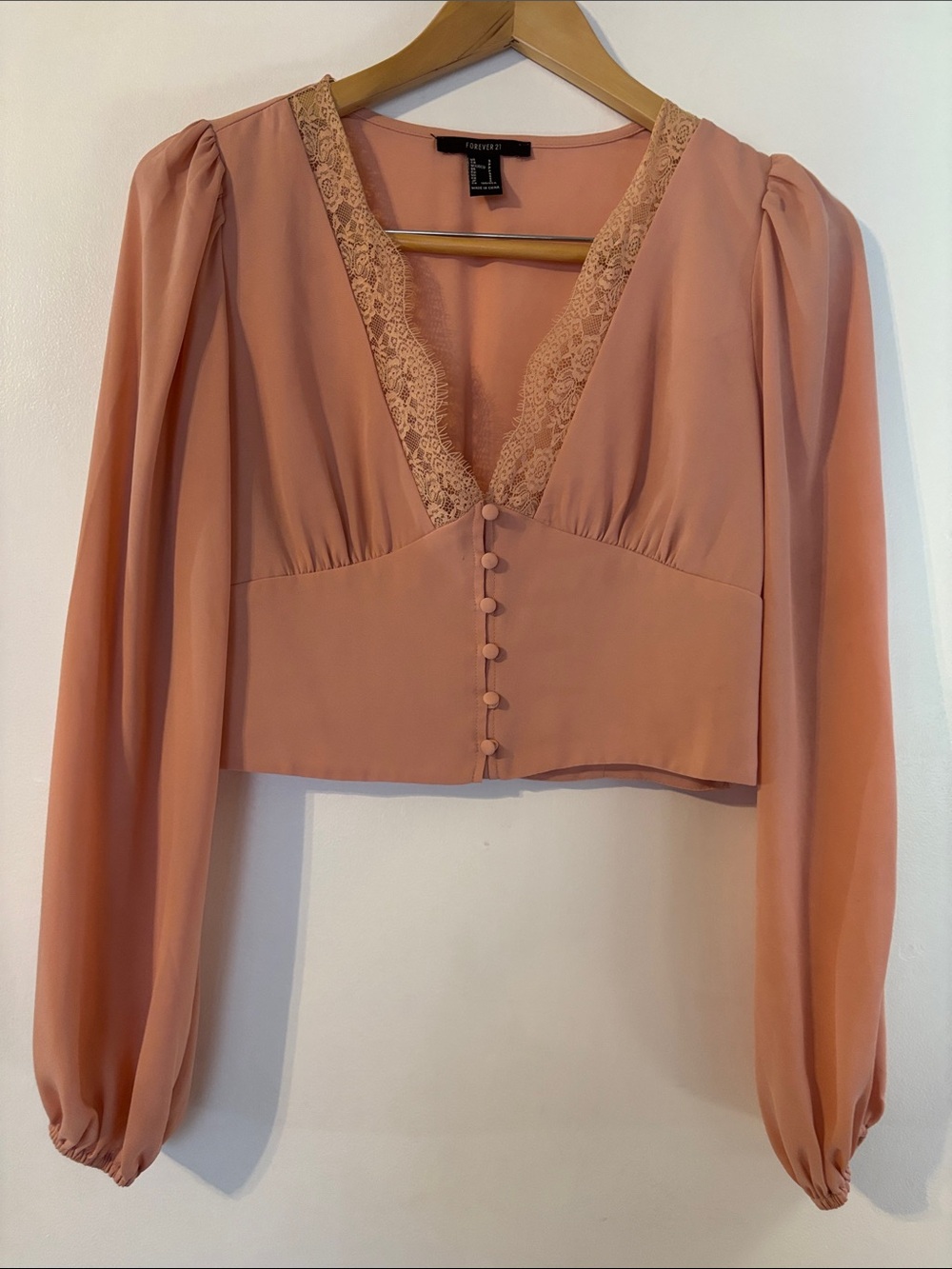Forever New Blush Lace-Trim Cropped Blouse